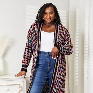 Angel Wings Full Size Multicolored Open Front Fringe Hem Cardigan